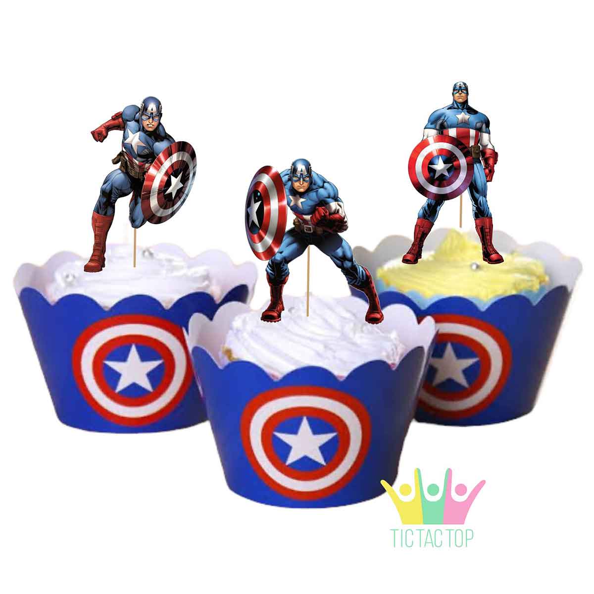 12 EDIBLE Captain America Cupcake Toppers- Captain America cupcakes, Captain  America Birthday Party. These are edible! - Walmart.com