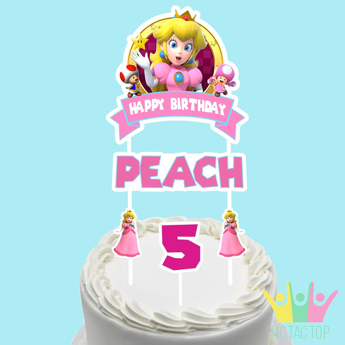 The Super Mario Bros. Movie 2023 Princess Peach Standing Personalised Cake  Topper - Tic Tac Top