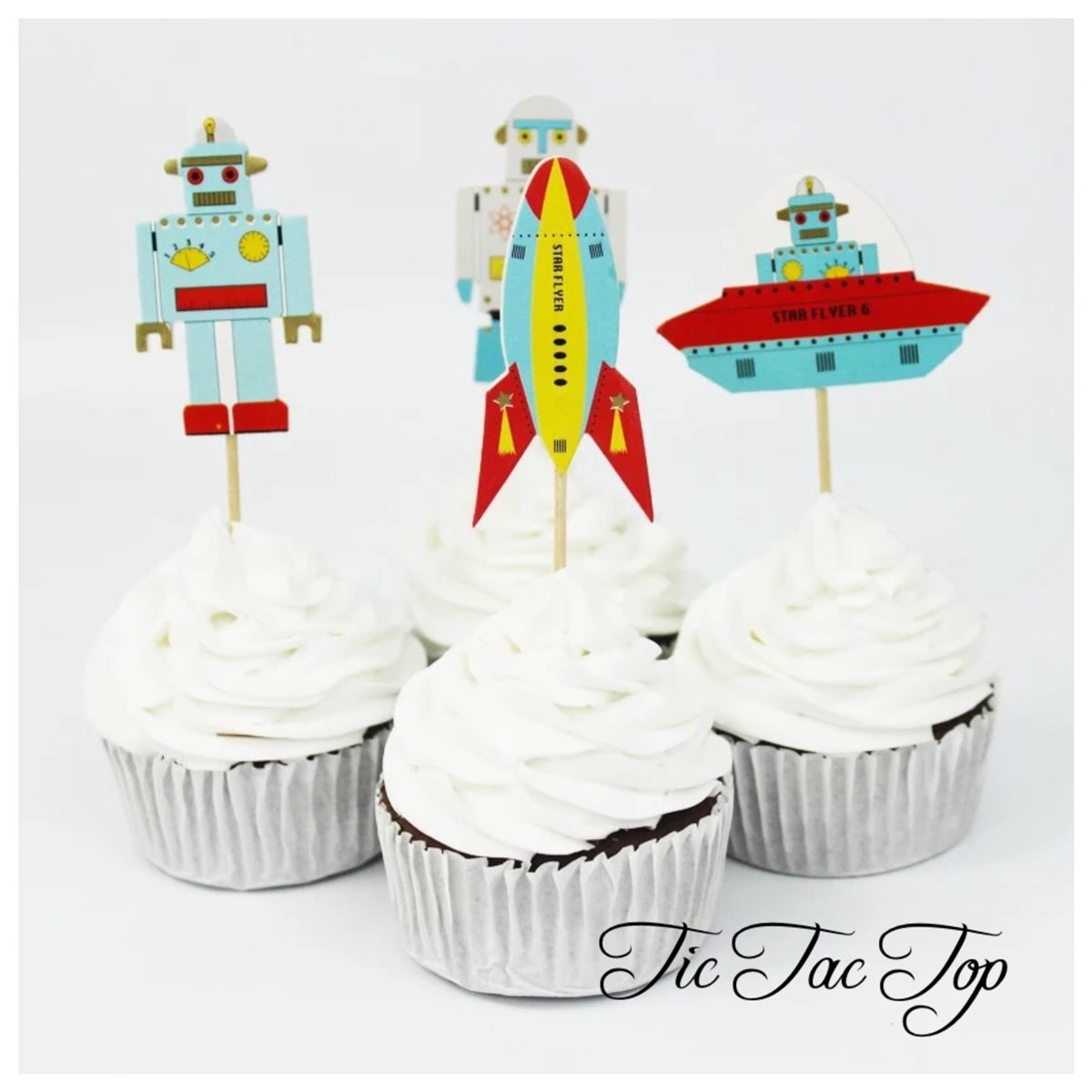 Spaceship & Robot Topper Picks - 12pcs