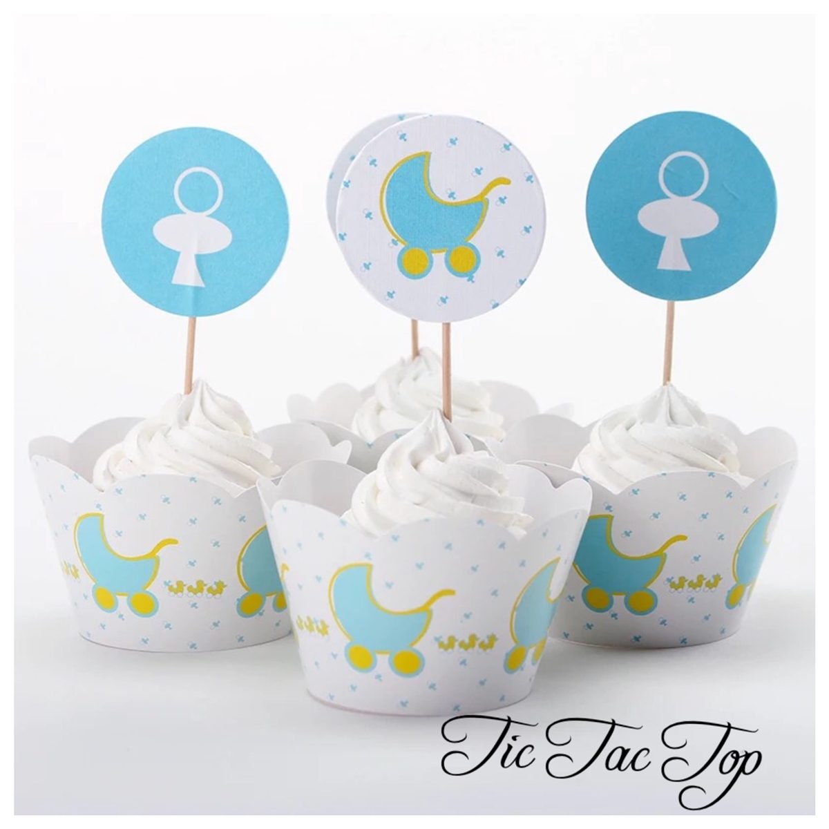 Shower Shower Stroller Cupcake Wrappers + Toppers