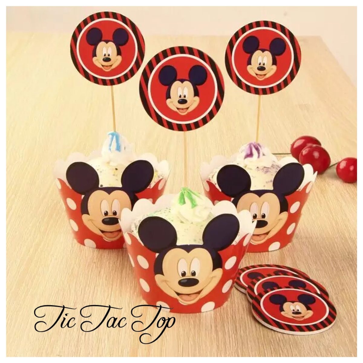 Mickey Mouse Spotty Cupcake Wrappers + Toppers