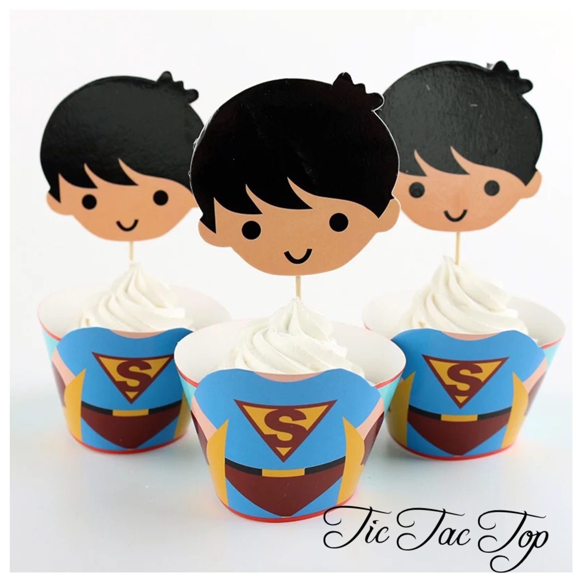 Superman BIG HEAD EDITION Cupcake Wrappers + Toppers