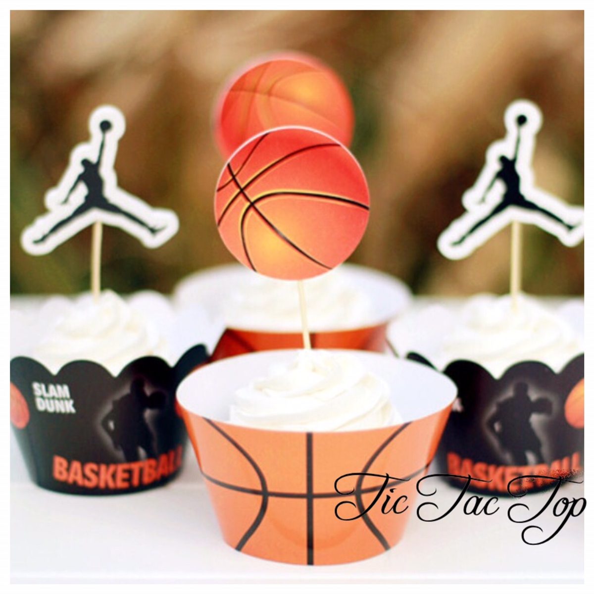 Basketball Sport Cupcake Wrappers + Toppers