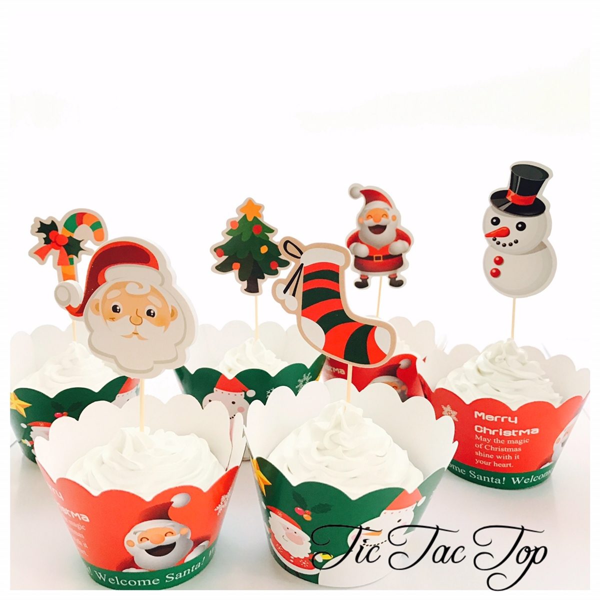 Xmas Santa Celeration Cupcake Wrappers + Toppers