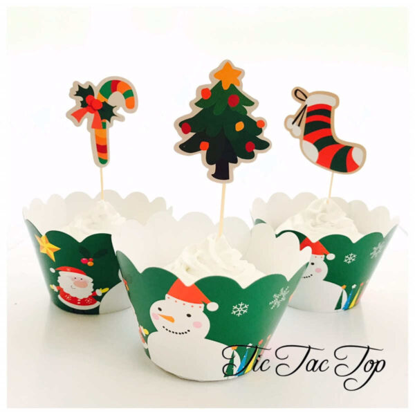 Christmas Tree Celeration Cupcake Wrappers + Toppers