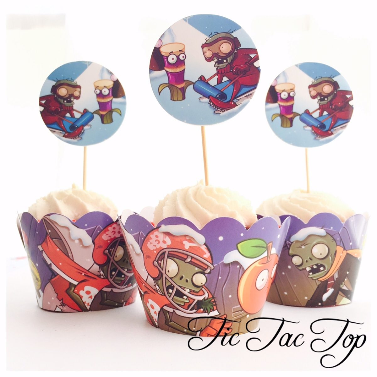 Plants Vs Zombies Cupcake Wrappers + Toppers